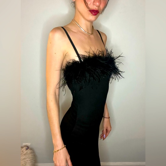 HONEY LITTLE BLACK FUR TRIM DRESS - Picture 3 of 13